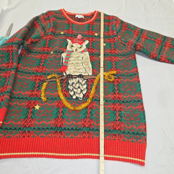 Holiday Hype Mens XXL Christmas Sweater Owl 3D Embroidered Long Sleeve - Picture 7 of 12